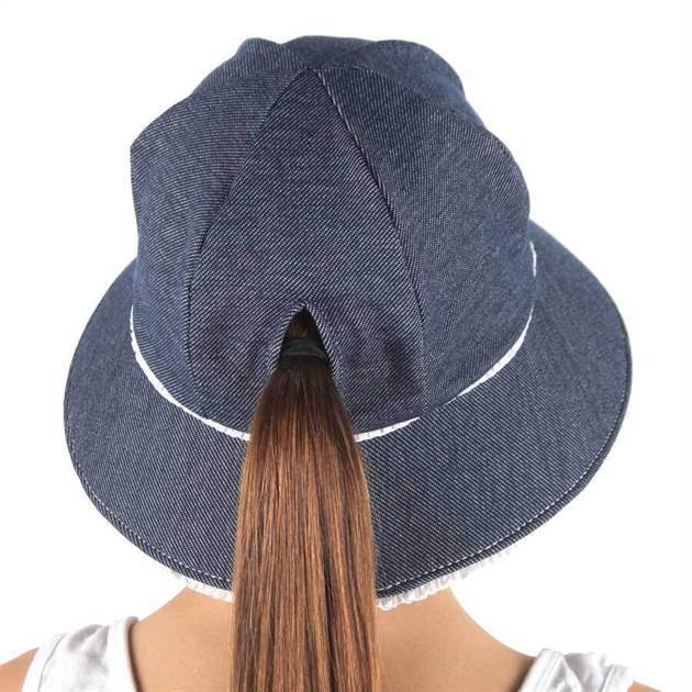 Bedheads Ponytail Bucket Sun Hat | Denim Ruffle 