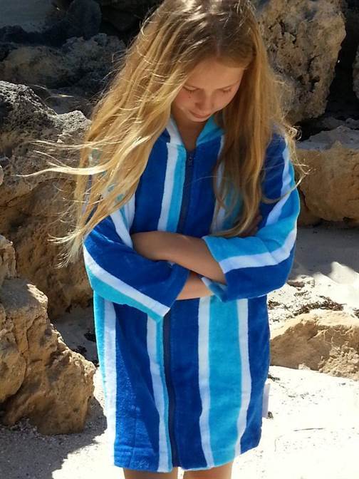 Back Beach Blue Stripe Hooded Beach Gown