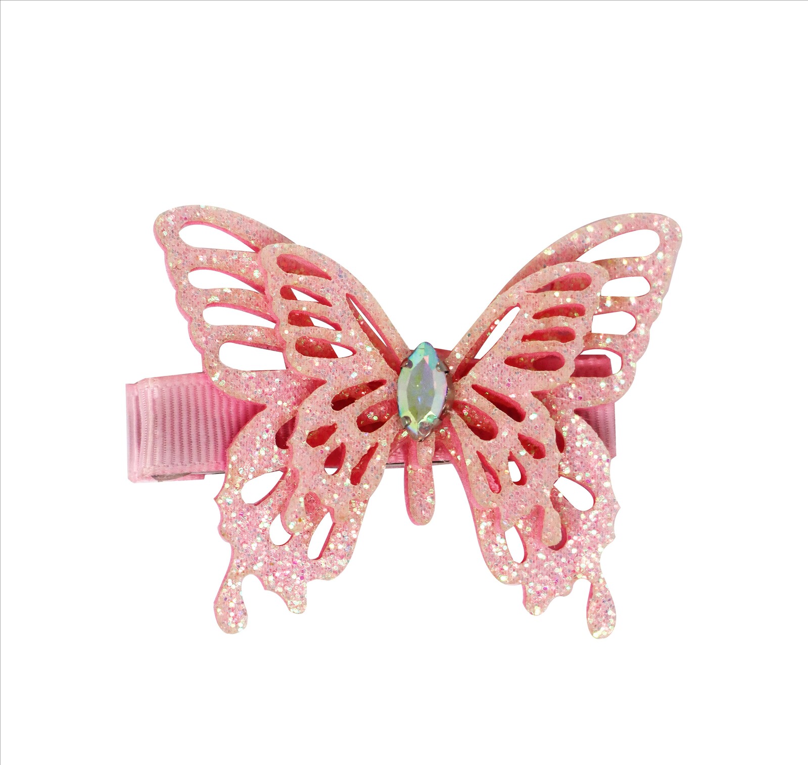 Glitter Butterfly Hair Clip Pink Poppy