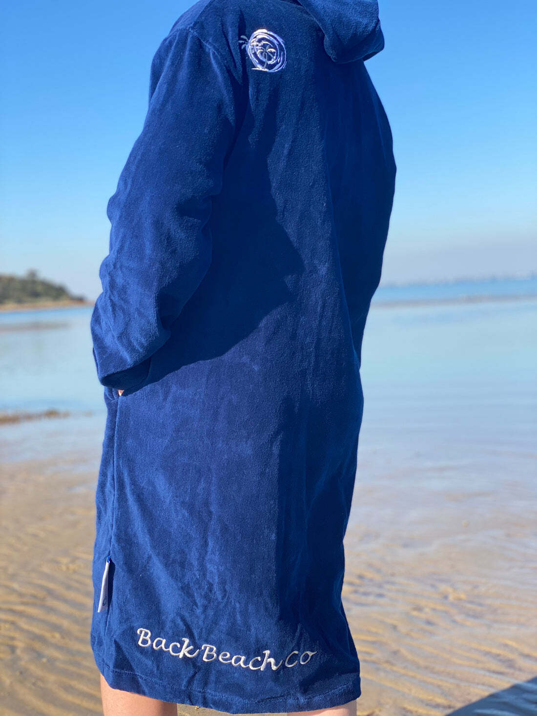 Back Beach Deep Ocean Navy Hooded Beach Gown