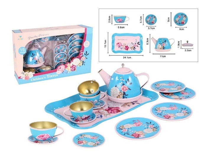 FLORAL BLUE & PINK TIN TEA SET