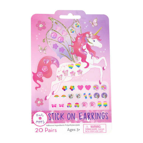 Pink Poppy 20 Pairs Unicorn Princess Stick On Earrings