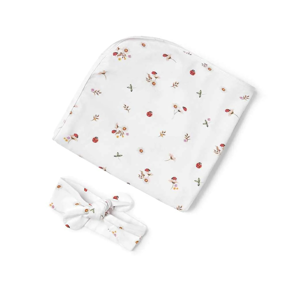 Ladybug Organic Jersey Wrap & Topknot Set