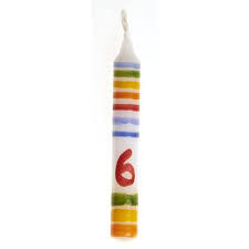 Gluckskafer Decorative Candle Striped with Number 6
