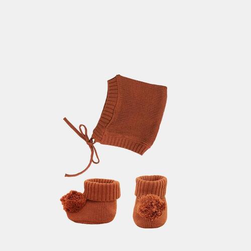 Olli Ella Dinkum Doll Knit Booties and Hat Set | Umber