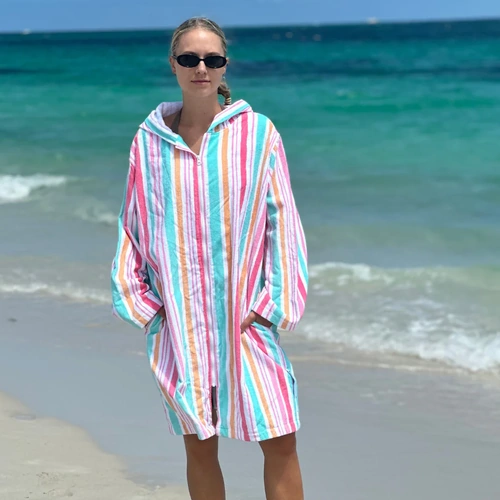 Back Beach Hawaiian Stripe Hooded Beach Gown | Adult
