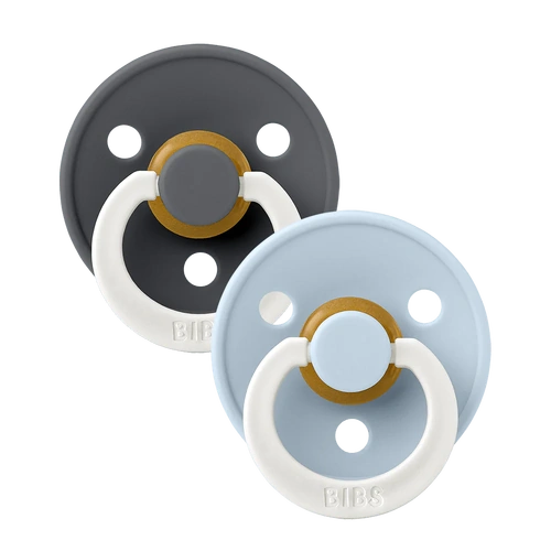 BIBS  Dummies Round GLOW | Iron/Baby Blue - (2pk)