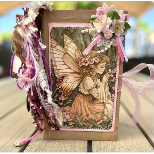Small Handmade Altered Art Journal by Leonie – One of a Kind (Lace Edition)– Pink & Fairy Inspired