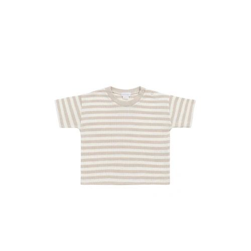 Organic Cotton Waffle Leith Tee | Staple Stripe Oat/Cloud