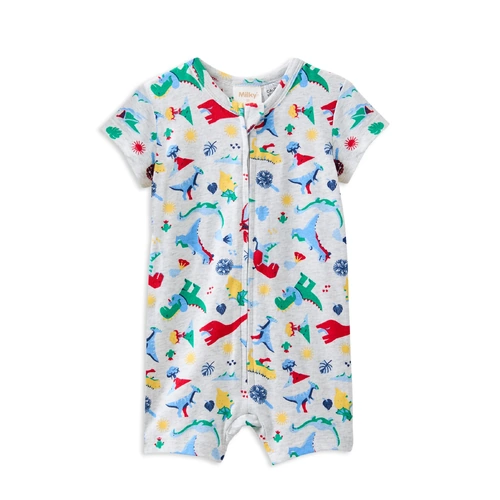 Milky Dinosaur Zip Romper