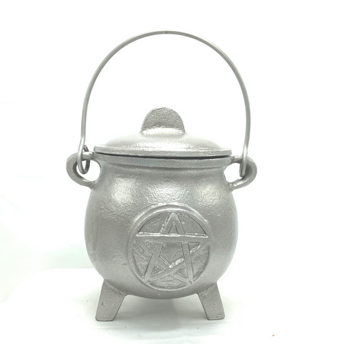 Mini Potion Pentagram Cauldron with Lid | Silver