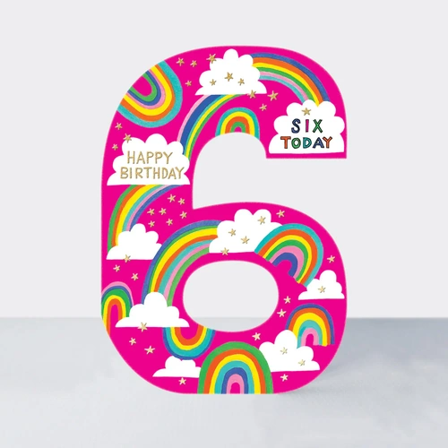 Happy 6th Birthday Card | Rainbows & Clouds